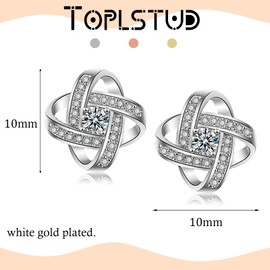 Silver Studs Earrings for Women, Hypoallergenic Cubic Zirconia Stud Earrings, White Gold Plated Flowers Studs, Birthday Anniversary Valentine's day Jewellery Gift for Women Ladies