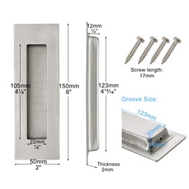 Malimali 4 Pack Stainless Steel Recessed Sliding Handles, 150mm Flush Door Hardware Finger Pulls for Pocket Closet Barn Door (Brushed Steel)