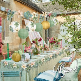YBwanli Paper Lanterns Party Decoration, Pack of 13 Retro Olive Sage Green and Flower Lantern Garland, for Home Decoration, Christening, Communion, Confirmation, Youth Consecration Decoration