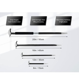 Rolling Head 4-Piece Pry Bar Tool Set – 6, 12, 16, 20 Inch – for Automotive Machinery Aligning & Prying.