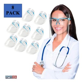Safety Glasses Face Shield. 8 Pack Reusable Glasses Face Shield Clear Transparent Anti Air Dust Cover Unisex