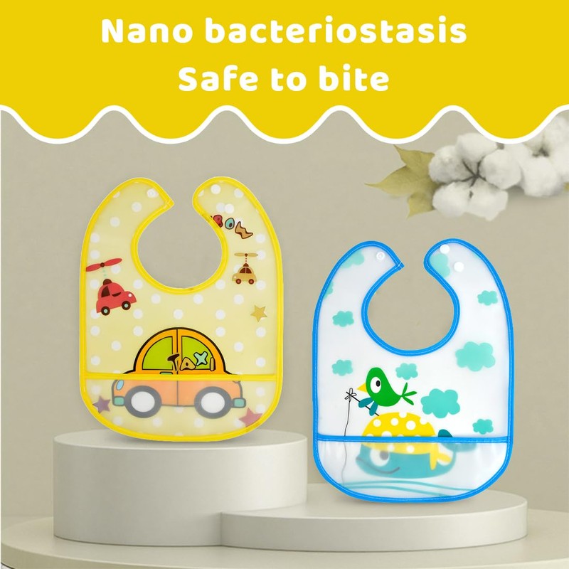 Baby Bib Set of 2 EVA with Crumb Catcher Washable