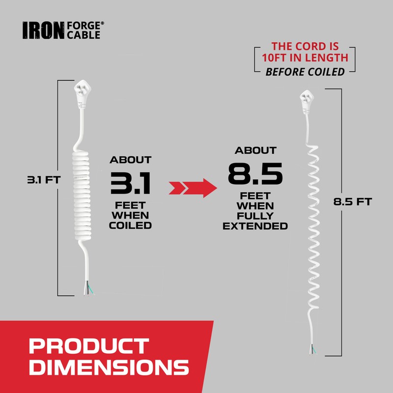 Iron Forge Cable 15 Amp White Replacement Coiled Extension Cord