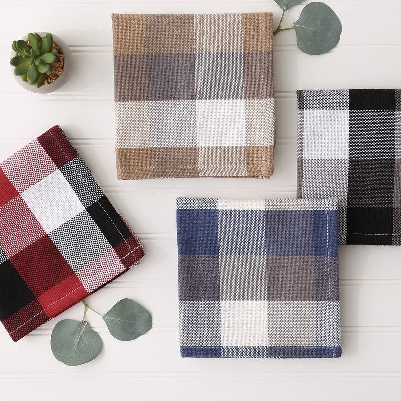 DII Tri-Color Check Collection Kitchen, Dishcloth Set, Black, 4 Piece