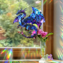 Dragon Dreamcatcher Suncatcher,Stained Glass Window Hangings,Dragon Hanging Garden Ornaments,Unique Hanging Decorations for Home,Sun Catcher for Dra/gon Fans,Outdoor Han/ging Garden Decorations(1)