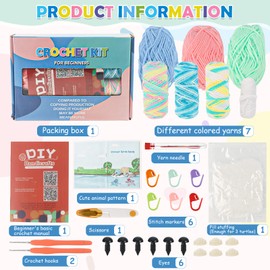 TIVUNORON Crochet Set for Beginners, 3-Piece Turtle Crochet Crochet Set, DIY Amigurumi Crochet Set, with Wool Crochet Hooks Accessories and Video Instructions, Gift for Adults Children