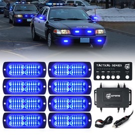 Xprite 24 LED Blue Surface Mount Strobe Police Lights Kit, Emergency Safety Warning Flashing Grille Safety Cop Marker Light Assembly for Volunteer Vehicles Trucks ATV UTV Motorcycle 8PCS