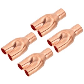PATIKIL 3/8" x 5/16" x 5/16" ID Tee Tee Y Type Copper Fitting, 4 Pcs Welding Joint Split Union Intersection for HVAC, Air Conditioning Refrigeration System