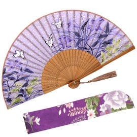 Zolee Small Folding Hand Fan - Chinese Japanese Vintage Bamboo Silk Fans - for Dance, Performance, Decoration, Wedding, Party, Gift (Lily-WZS-9) 0206