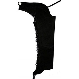 Showman Adult Suede Leather Chaps with Fringe (Black - Extra Extra Large)