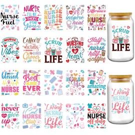 AFRITEE UV DTF Cup Wrap - 20 Sheets Nurse UV DTF Cup Wrap for 16 oz Glass Water Bottle, Stethoscope Inspirational Quotes Uvdtf Transfer Stickers for RN, CNA, LPN Appreciation Gift