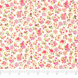 Singer Print Fabric, 100% Cotton,Small Pink Flowers On White, Cut by The Yard