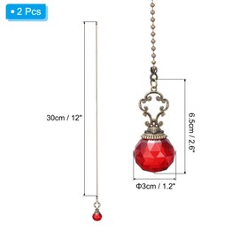 PATIKIL Ceiling Fan Pull Chain, 2 Pack 12" Decorative Crystal Pendant Chain Extender Charm Extension Pull String for Ceiling Fans Light Lamp, Red