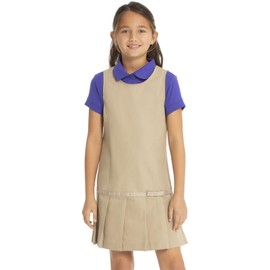 Classroom School Uniforms girls Pleated Bow Jumper Dress, Khaki, 12 US