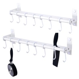Dseap Pot Rack - Pots and Pans Hanging Rack Rail with 8 Hooks, Double Bars, Pot Hangers for Kitchen, Wall Mounted, Chromed, Pack of 2