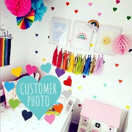 Hearts Wall Stickers 88 Set 11 Sheets Removable Girls Rainbow Colour Love Kingdom Kids Room Children Bedroom Playroom Nursery Boho Chic Baby Room Accessories Art Decals Waterproof Fadeless No Peeling