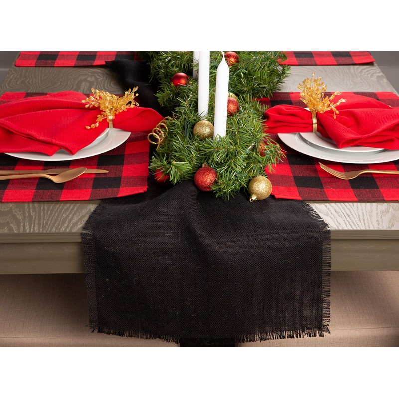 DII Jute Burlap Collection Kitchen Tabletop, Table Runner, 15x74, Black