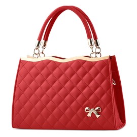 DIRRONA Women's Handbag, Playful, Cute, Women's Shoulder Bag, Bow Decoration, Women's Shoulder Bag, Shopper Tote, Travel Handbag, PU Leather Crossbody Bag, Elegant City Bag, red