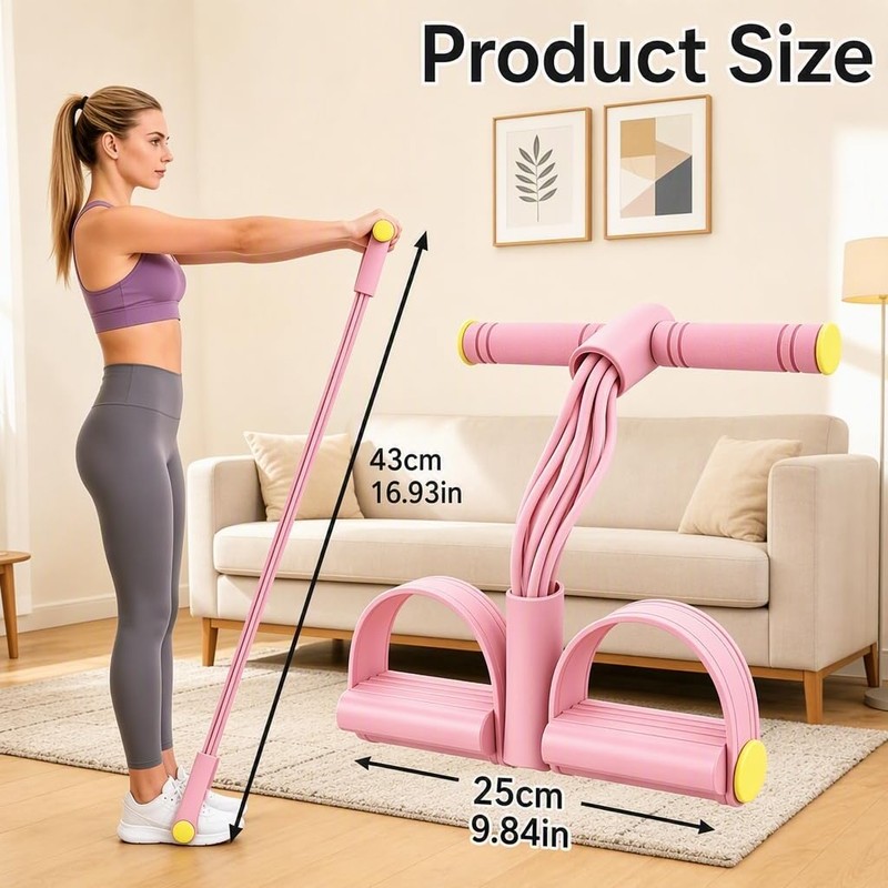 6-tube Pedal Resistance Bands with Handle，Sit-Up Training Equipment(pink)