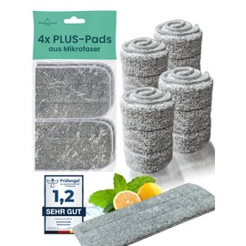 WONDERHOME Replacement Pads Pack of 4 for TripleClean Plus Mop with Cleaning Bucket - 2 Side Tabs - Suitable for All Floor Types - Machine Washable - Highly Absorbent - Microfibre (4)