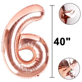 Rose Gold Number 6 Baiioons 40 Inch Number Balloons Giant Jumbo 6th 16th 26th Foil Mylar Helium Number Digital Balloons Champagne Gold 60 Birthday Party 66 Anniversary Events Party Decorations