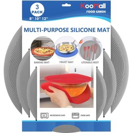 KooMall 12 10 8 Inch Multi-use Microwave Mat, Trivet, Pot Holders, Drying, Baking, Place Mat, Utensils Rest, Silicone Cover Pad for Hot Pot Pans Bowls Plates Dishes Kitchen Counter,Heat Resistant,Gray