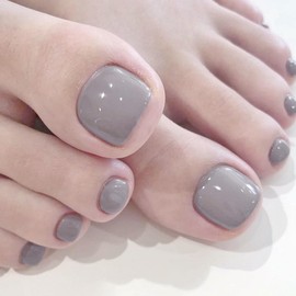 Ceboic Pack of 24 Grey Glue-On Toenails, French Short Square Artificial Toenails, Plain False Toenails, Full Cover Natural Toenails Tips, Artificial Toenails for Women