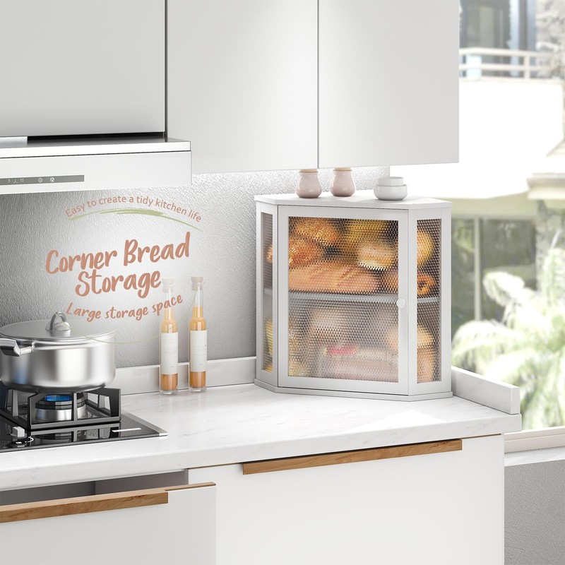STDDRE Corner Bread Box Kitchen Countertop Extra Large Capacity Farmhouse