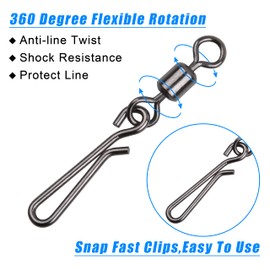 SHADDOCK Fishing Swivel Snaps High Strength Rolling Swivel with Hanging Snap Fishing Line Connector Saltwater Corrosion Resistance Snap Swivels Fishing Tackle, Size 2 4 6 8 10(4#-37lb-80pcs)