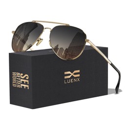 LUENX Aviator Sunglasses for Mens Womens Polarized Driving Eyewear Gradient Brown Lens Metal Gold Frame 60mm UV400 Protection Classic Style