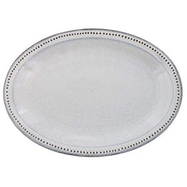 ic-022-01 Tableware East Dot Oval Plate, 9.4 inches (24 cm), Ceramic, Black Earth and White Glaze