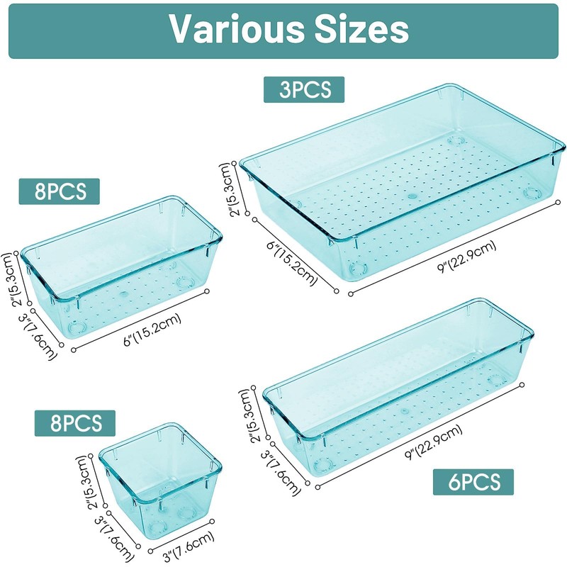 WOWBOX 25 PCS Plastic Drawer Organizer Set, 4 Sizes Desk
