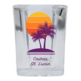 Castries St. Lucia Souvenir 2 Ounce Square Shot Glass Palm Design