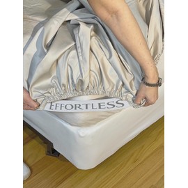 Effortless Bedding Standard Size RV Fitted Bottom Sheet 4 Corner Elastic Grip Straps Fits Up to 8" Mattress Depth Certified 100% Egyptian Cotton (ELS) 500TC Sateen (Light Gray, RV King)