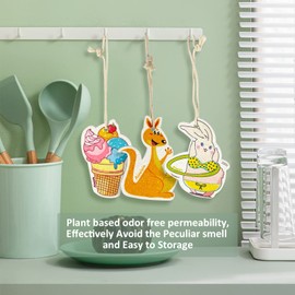 Aimisin 3pcs Compressed Wood Pulp Sponge Scrubber, Cute Cartoon Dual-Sided Reusable Dish Washing Cleaning Sponges Brush, with Lanyard, Individually Packaged, Household Cleaning Supplies