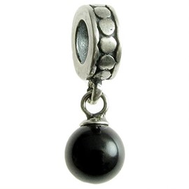 Queenberry Sterling Silver Mystic Black Austrian Elements Crystal Pearl European Style Dangle Bead Charm, (6mm)
