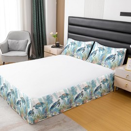Sea Turtle Bed Skirt Reptile Tortoise Bedskirt Dust Ruffle 15 Inch for Boys Girls Twin,Ocean Theme Wrap Around Microfiber Luxury Bed Skirts Ocean Animal Bedding Fitted Sheet for Bedroom Decor,