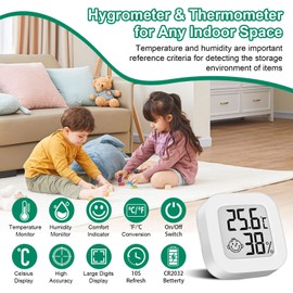 Pack of 4 Mini Digital Thermometer with Switch, LCD Hygrometer, Indoor Temperature, Wireless, Humidity Meter, Highly Accurate Temperature Sensor Display in ℉/℃ for Baby Room, Indoor, Office (4)