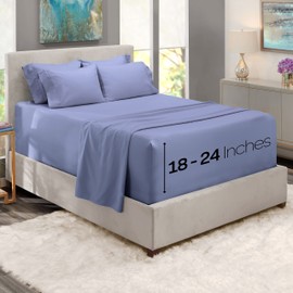 Hearth & Harbor Extra Deep Pocket King Size Sheets Sets - Fits Mattress 18-24 Inches Deep - Extra Deep Pocket Sheets - 6 Piece King Size Sheets - King Sheets Deep Pocket - Steel Blue Sheets