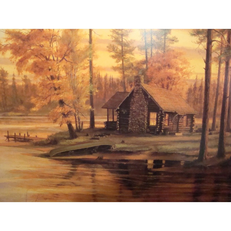 Mary Pettis Quiet Evening Whitetail Deer by Log Cabin Print