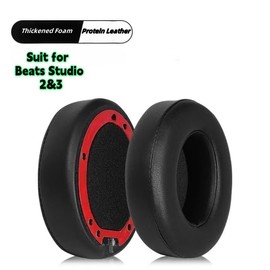 Premium Protein Leather Replacement Earpads for Studio 2&3 - Soft Memory Foam Ear Cushions with Metal Tool Cleaning Cloth & Installation Video (Black)