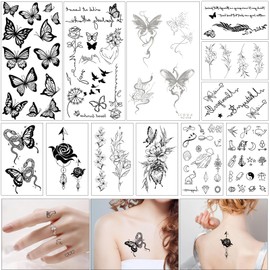 JANLOFO 94 Pcs Tattoo Stickers Butterfly Tattoo Stickers Just Apply Tattoo Flower Tattoo Sticker Body Stickers Waterproof Henna Tattoo Stickers Letters