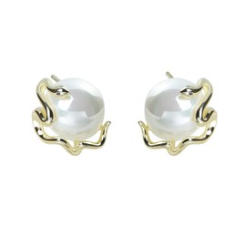 ViVDuo S925 Sterling Silver Punk Snake Stud Earrings for Women Men Hypoallergenic Minimalist Jewelry (Pearl Gold Small Snake)