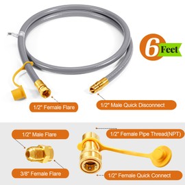 GasSaf 6 FT 1/2" ID Natural Gas Hose with Quick Connect Fitting, Natural Gas Conversion Kit for Gas Grill, Generator, Patio Heater and More - CSA Certified