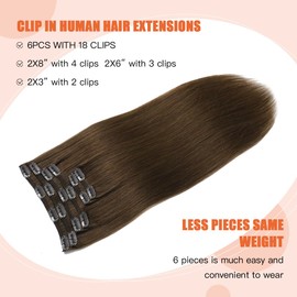 XDhair 22 Inch Clip in Hair Extensions Human Hair 120g 6pcs Medium Brown Clip in Human Hair Extensions Silky Straight (#4,22Inch)