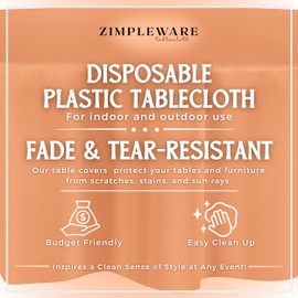 ZIMPLEWARE Premium Peach Plastic Table Cloth Disposable (12 Pack) Round Tablecloth (84in) Party Table Cloths Disposable, Perfect Table Cloth Round Cover for Any Table Up to 6 Feet