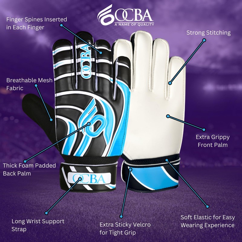 OCBA Goalkeeper Gloves for Kids With Super Grip Latex, Shock
