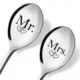ZBBFSCSB Mr Mrs Anniversary Engraved spoons - 2 Pcs Spoon Set, His and Her Ice Cream Scoops, Perfect for Couples Wife Husband - Wedding Engagement Anniversary Birthday Valentine's Day Scoops Gifts