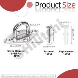 Hilitchi 4PCS M8 Pad Eye Plates Ceiling Hook 304 Stainless Steel Marine Hardware Staple Hook Loop Pad Eye Plate Hooks with Screws and Plastic Anchors for Hanging Basket Planters(Silver/Rhombus)