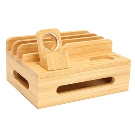 Bamboo Charging Station for Multiple Devices Charging Station Stand Rack Bamboo Charging Station Organiser for Phone Tablet Watch